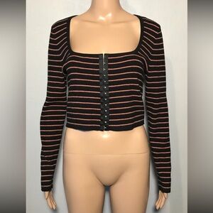 Victoria's Secret Women's Blouse Size L Striped Cropped Pullover Long Sleeve